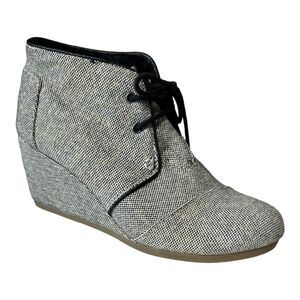 TOMS Women’s Desert Wedge Linen-Like Metallic Ankle Booties Cream/Gray Size 8.5